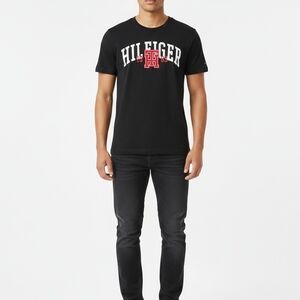Tommy Hilfiger Black Tee with Red and White Logo